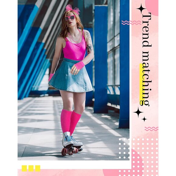 80s Accessories Set Women Retro Party Costume Jewelry Fishnet Gloves - Picture 2 of 6